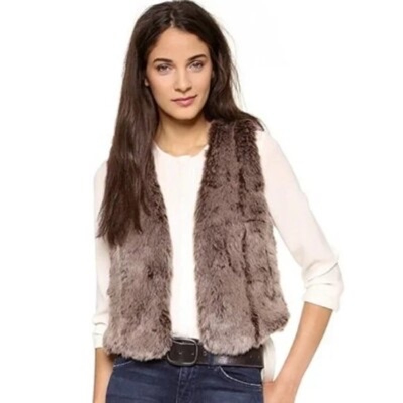 Madewell Vest Faux Fur Women’s Small Brown Cropped Fall Classic Fluffy